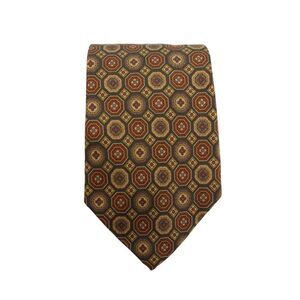 346 Brooks Brothers Mens Silk Geometric Print Wide Necktie Brown